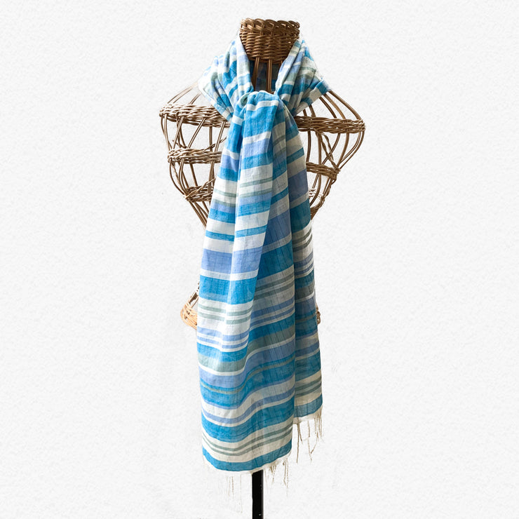 Handwoven Candy Stripe Shawl - Petrol Blue/Green