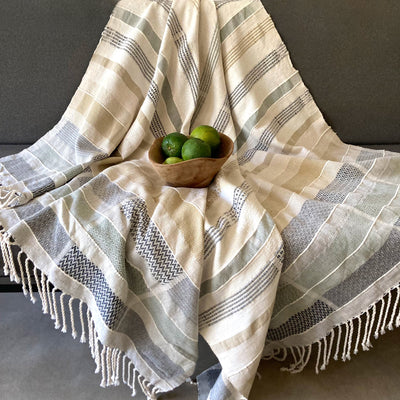 Hadwoven Multi Textured Deniyaya Neutral Light Throw