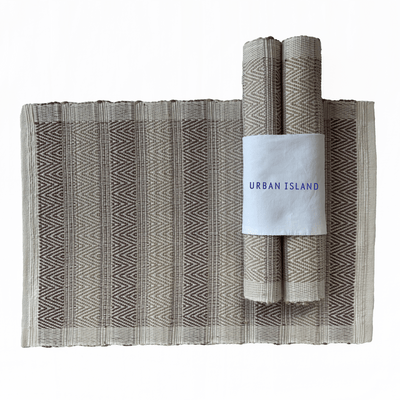Handwoven Mini Herring Stripe Table Mat - Dark Pink & Parchment