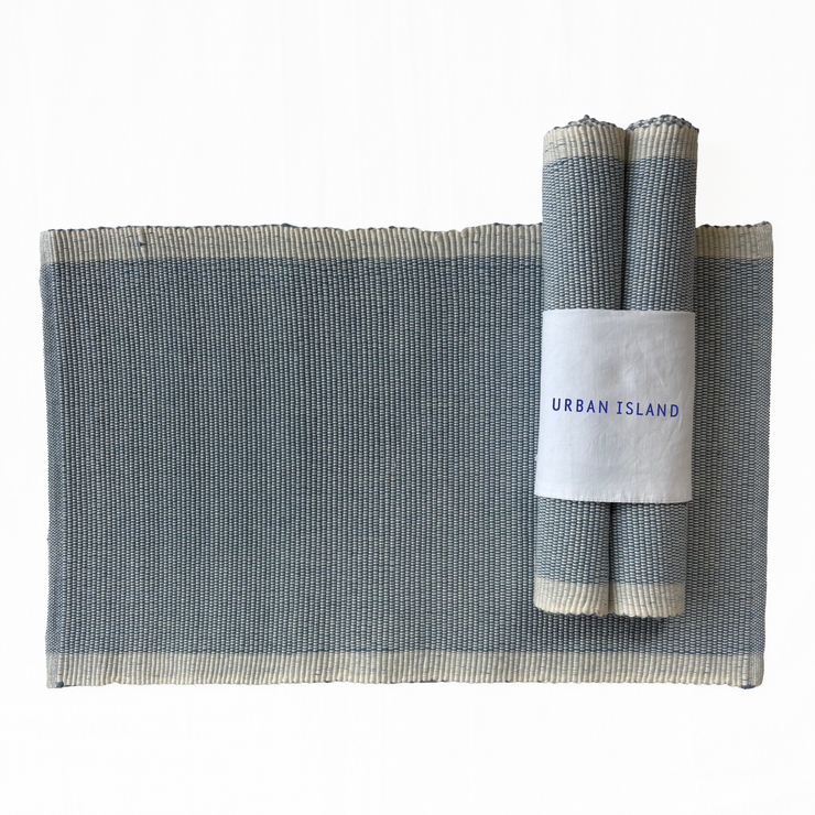 Handwoven Ribbed Plain Weave Table Mat - Denim Wash Blue