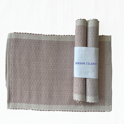Handwoven Multi Rib Mini Herring Table Mat - Shell & Pearl White