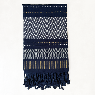 Handwoven Hunnasgiri Deep Throw - Navy Ink, Pearl White & Beige