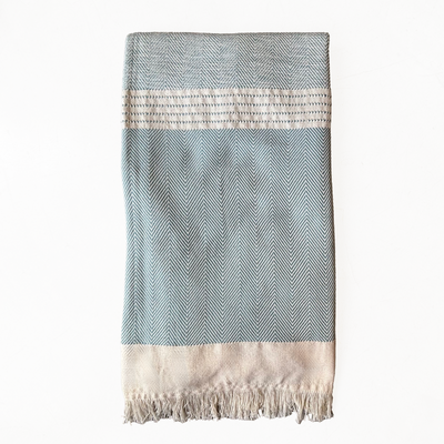 Handwoven Macadame Twill Lightweight Throw -  Ice Blue
