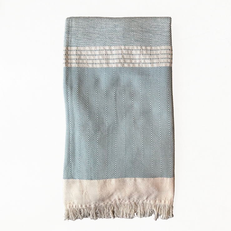 Handwoven Macadame Twill Lightweight Throw -  Ice Blue
