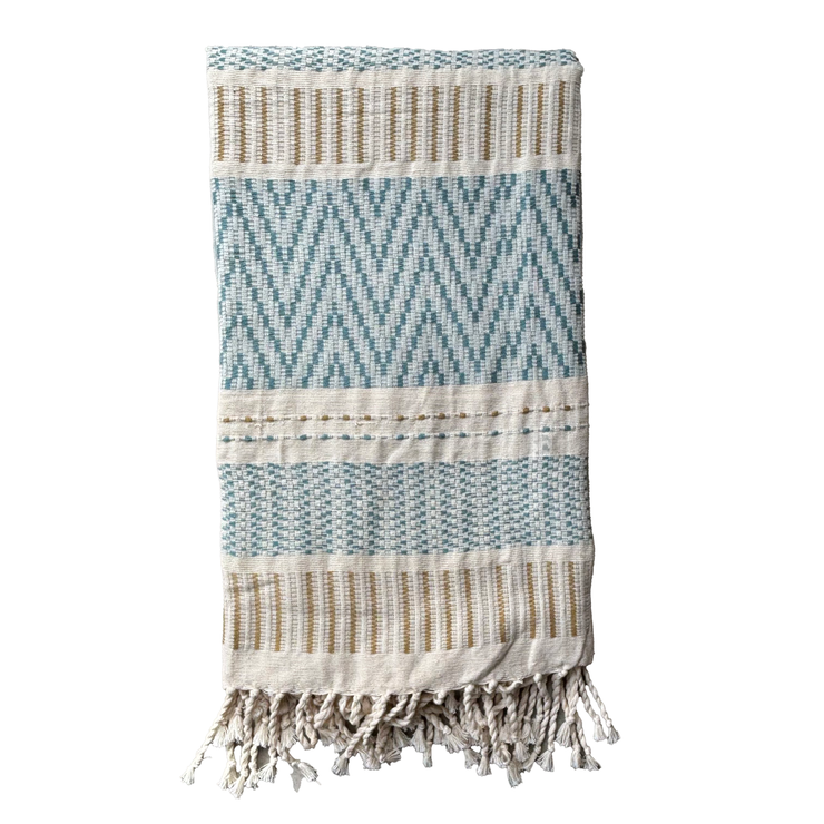 Handwoven Hunnasgiri Denim Throw - Denim Wash & Beige