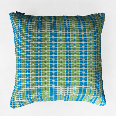Delft Dumbara Cushion - Teal Blue and Olive Green