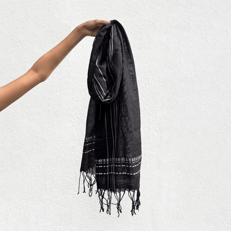 Handwoven Shadow Black Shawl - Cotton