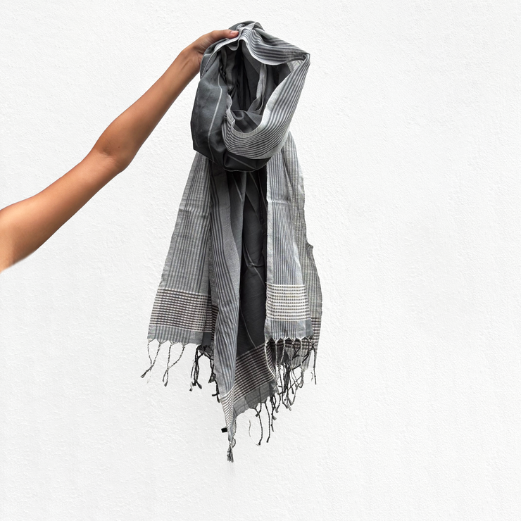 Handwoven Line Shawl Dark Grey Cotton