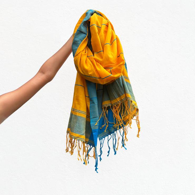 Handwoven Yellow and Blue Shawl