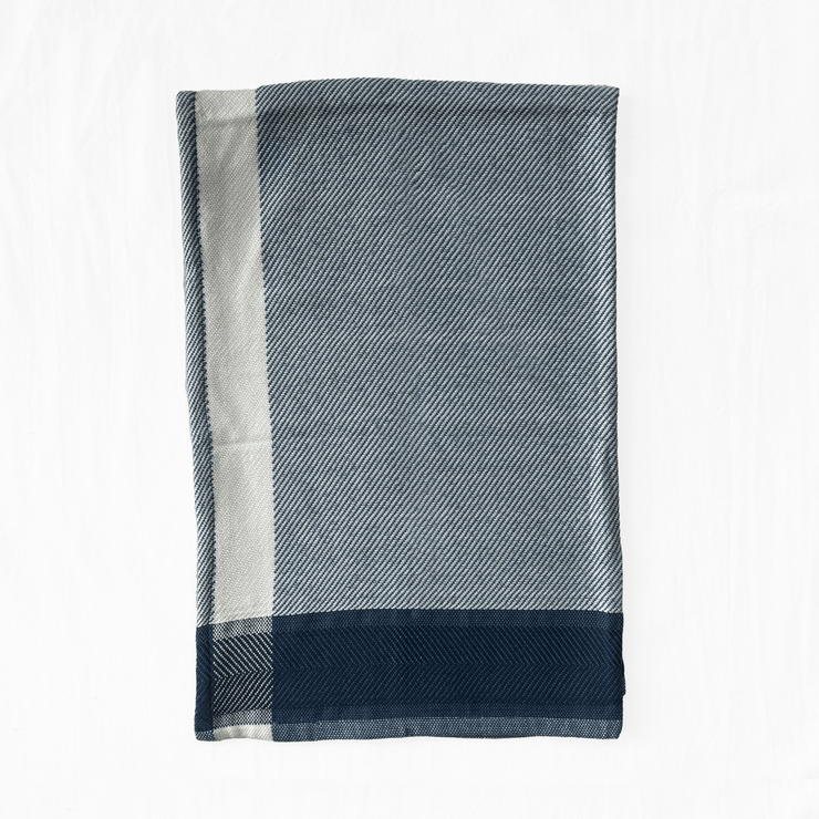 Handwoven Deep Dull Blue/Pearl White Tea Towel - Pearl White