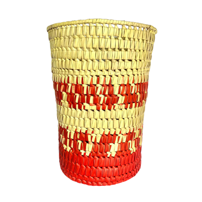 Palmyrah conical shape bin - Red/Natural