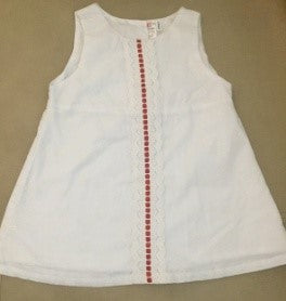 ASHI COLLECTION White cotton dress with a read ribbon and red buttons (PRETTY IN WHITE DRESS)