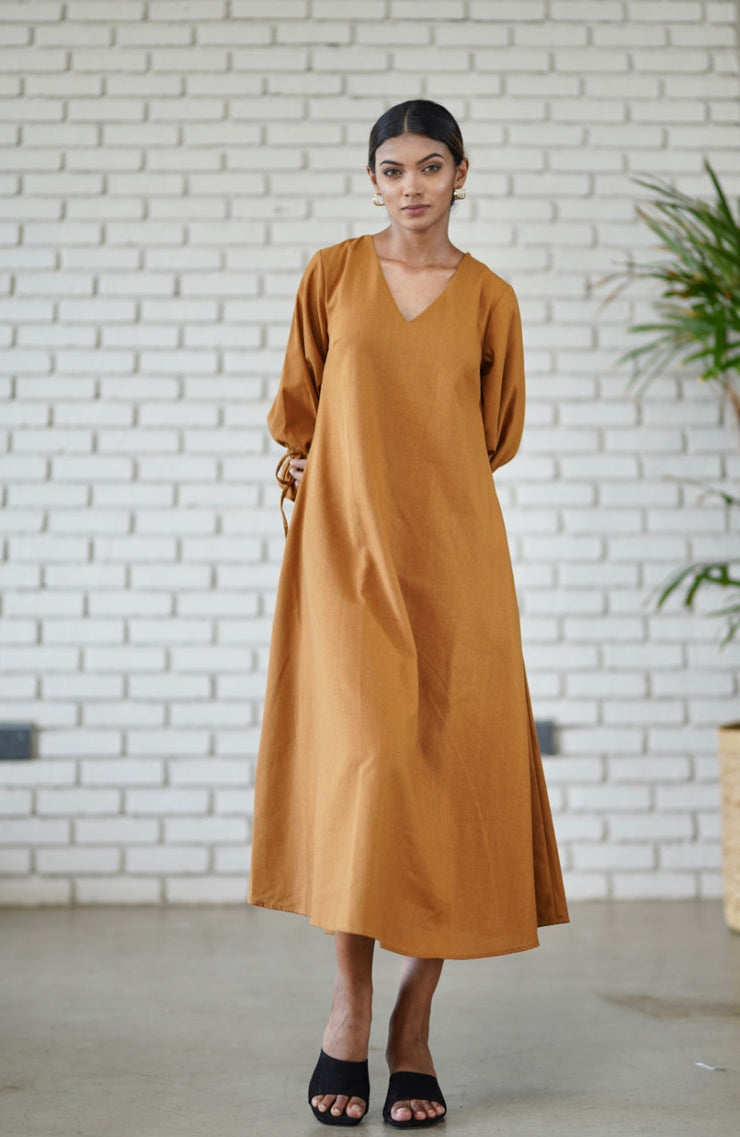 Meiya Puff Sleeve Dress - Musted