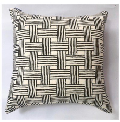 SCREEN PRINTED BASKET WEAVE CUSHION COVER 20X 20 - BLACK