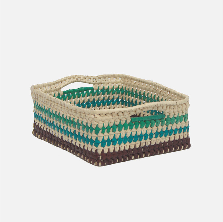 Palmyrah Rectangular Basket with Handles Greens/Natural S