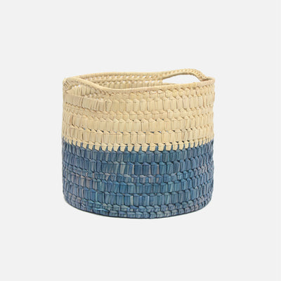 Palmyrah Round Basket with handles S Denim Wash
