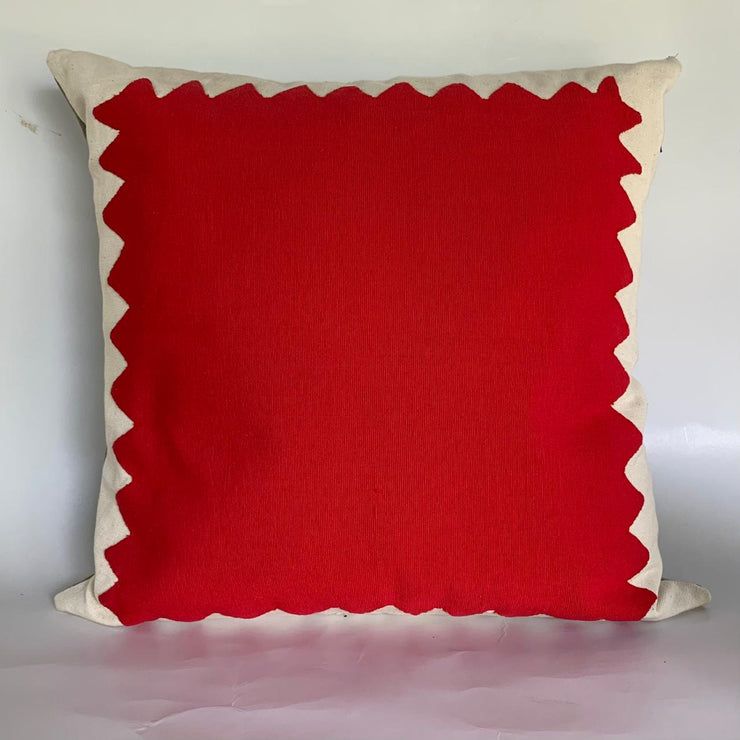 APPLIQUE CUSHION -STAMP RED