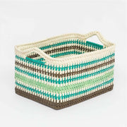 Palmyrah Rectangular Basket with Handles Blue & Natural L